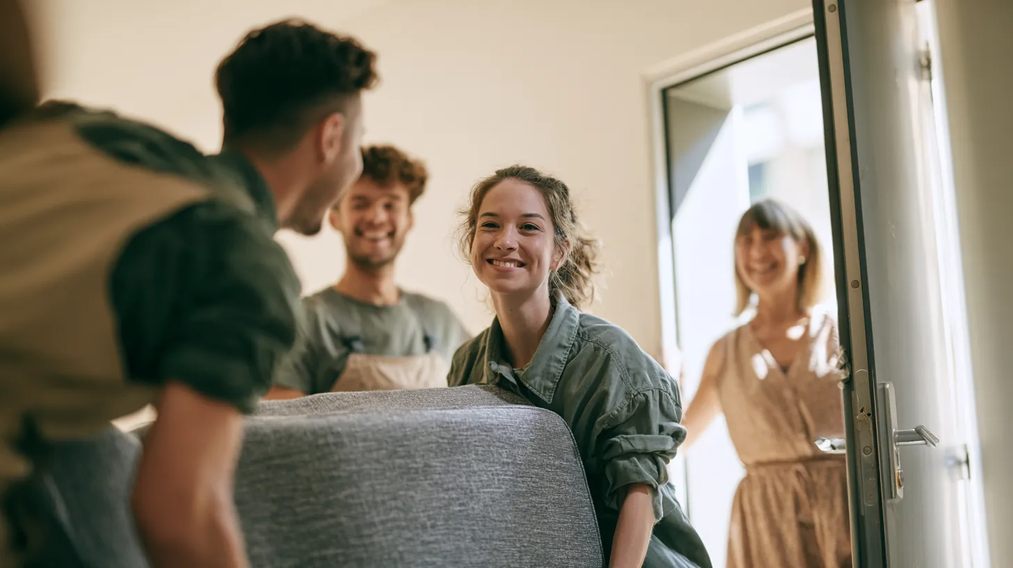 Movers carrying a sofa into a new apartment, a cost some cover with a $5,000 loan