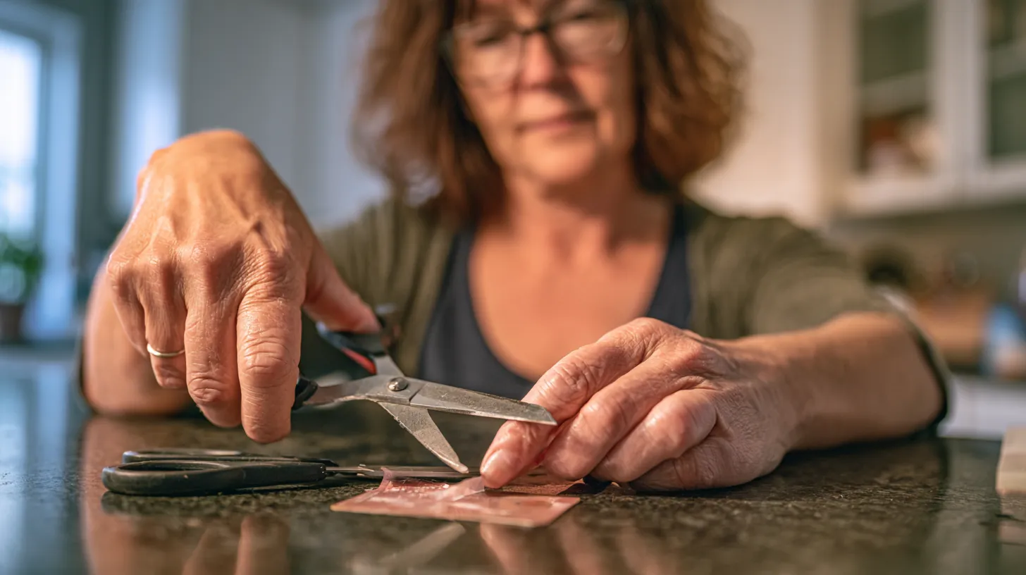 Woman cutting an old store card in half after choosing a personal loan over a balance transfer