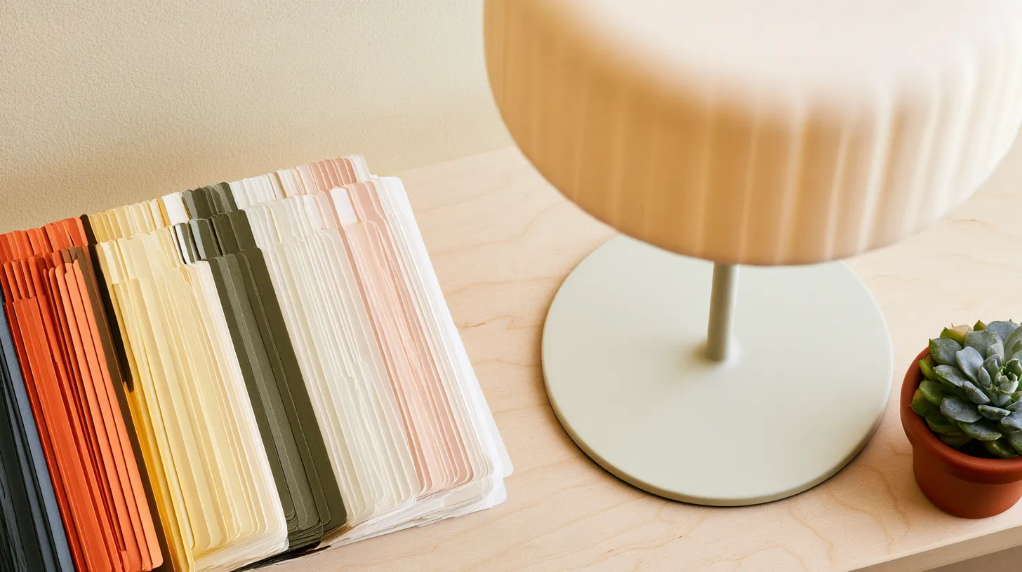 Tabbed index cards and a table lamp on a shelf, a personal loan glossary