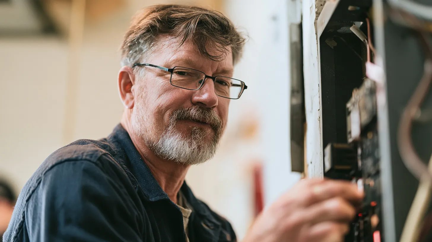 Electrician checking a breaker panel, a repair where personal loan rates matter
