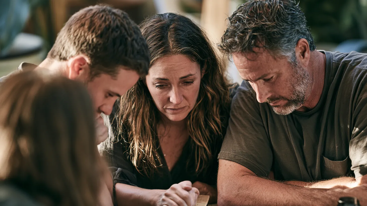 Siblings talking at a table about sharing funeral costs and one personal loan