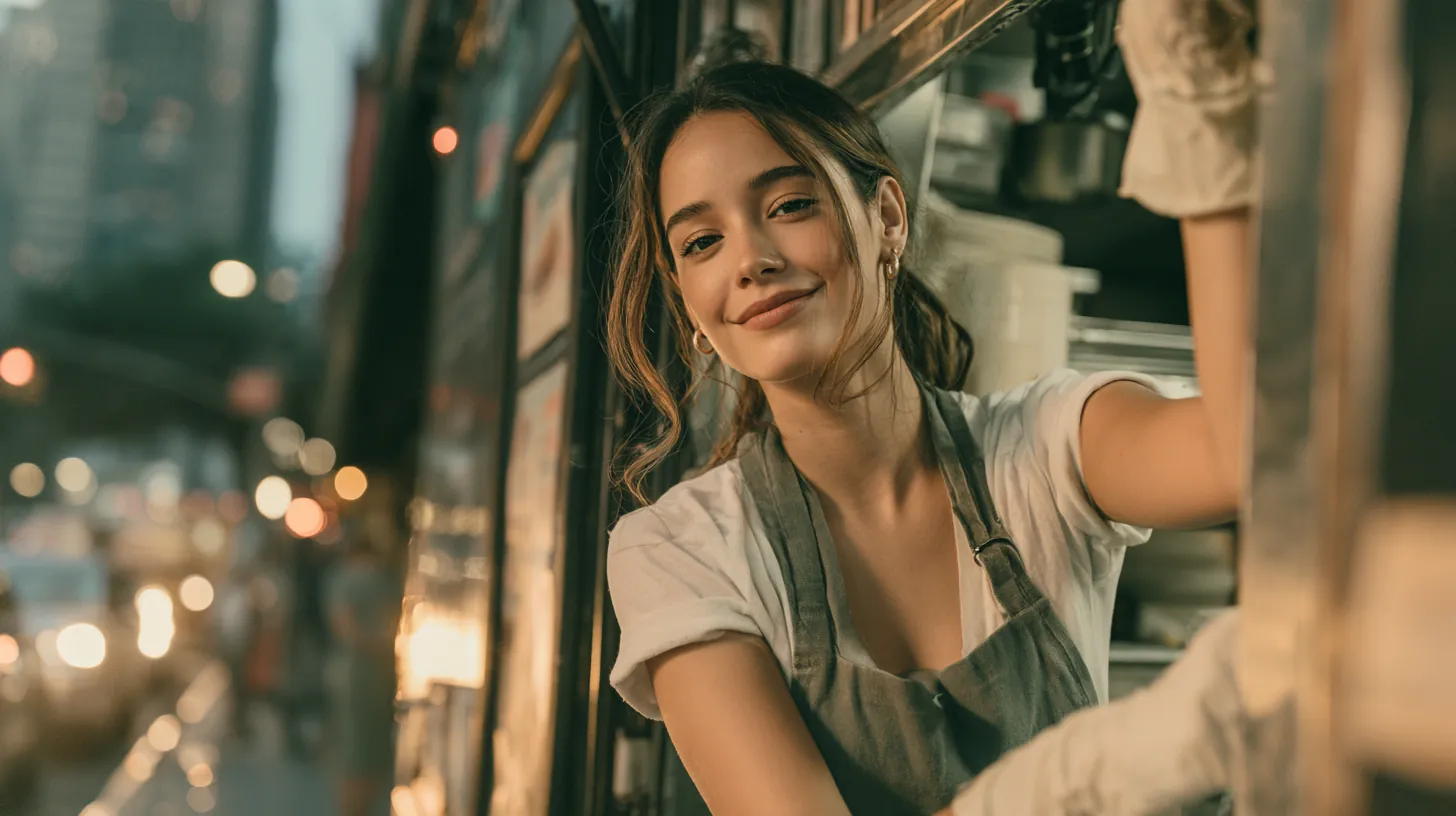 Food truck owner closing her service window, bridging a slow week with a short-term personal loan